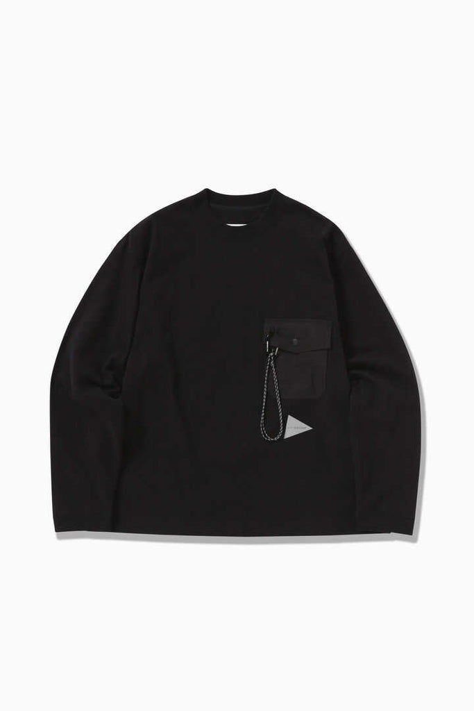 and wander - Heavy Cotton Pocket LS Tee - Black